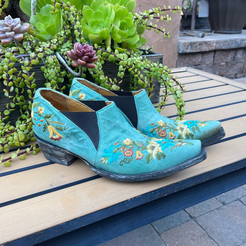 Old Gringo 🤠 aqua leather floral embroidered Jasmine booties 7
